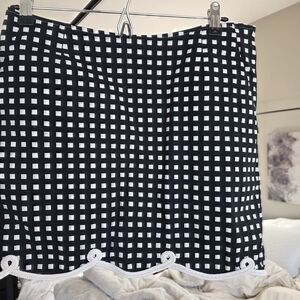 Black and White Gingham Mini Skirt with Scalloped Trim